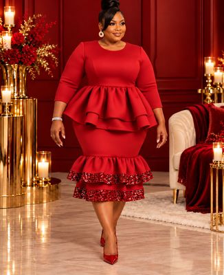 Red Festive Peplum Dress