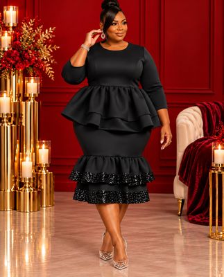 Black Festive Peplum Dress