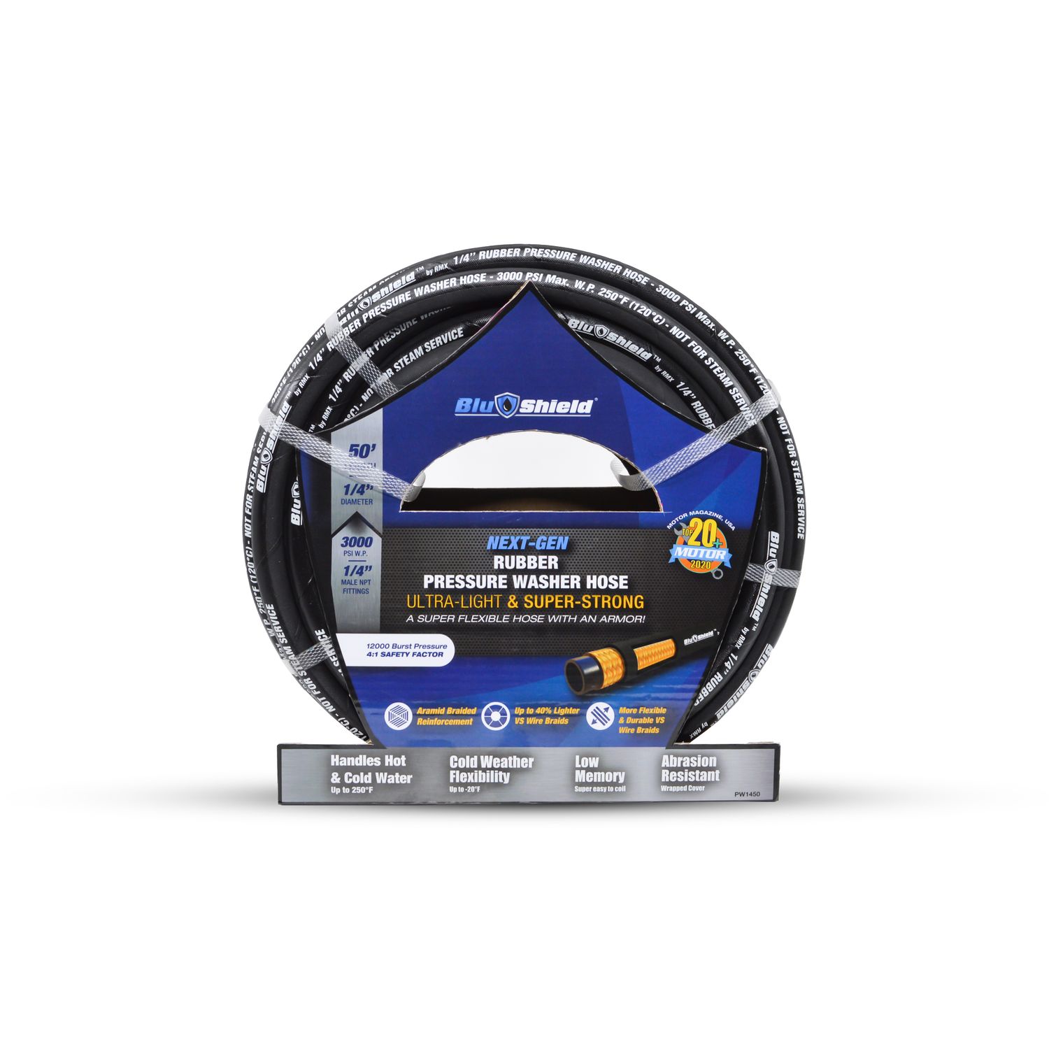 BluShield 1/4" x 25' Kevlar Braided Pressure Washer w/ Coupler Plug