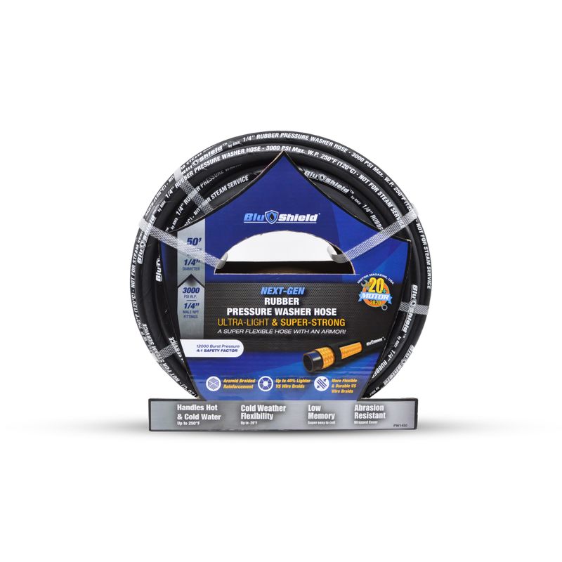 BluShield 1/4" x 25' Kevlar Braided Pressure Washer w/ Coupler Plug