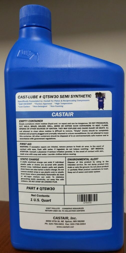 Castair 1 Quart Semi-Synthetic Oil For Piston Air Compressors Castair 1 Quart Semi-Synthetic Oil For Piston Air Compressors