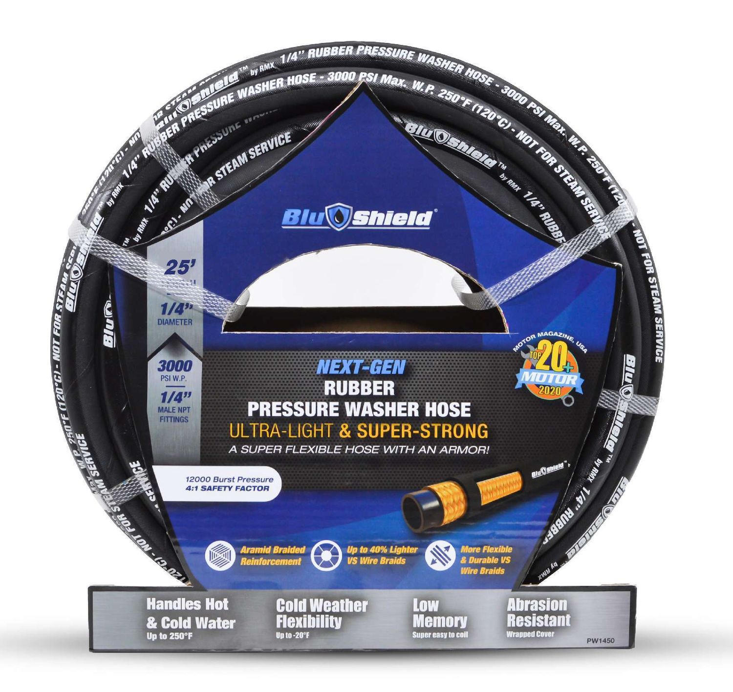 BluShield 1/4" x 50' Kevlar Braided Pressure Washer w/ Coupler Plug