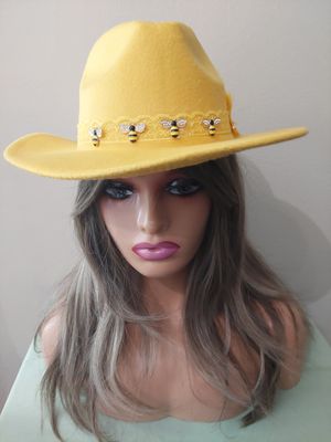 Yellow big brim fedora