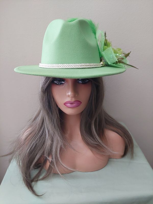 Mint green big brim fedora