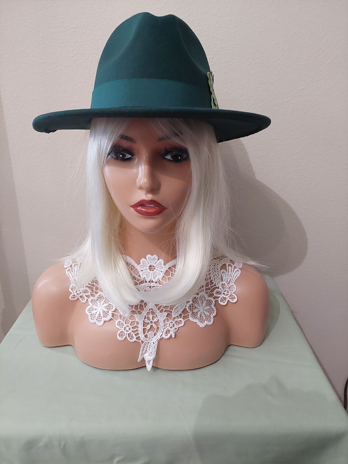 Dark green big brim fedora
