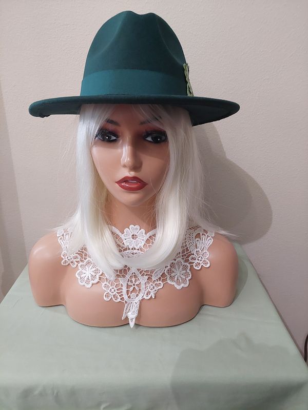 Dark green big brim fedora