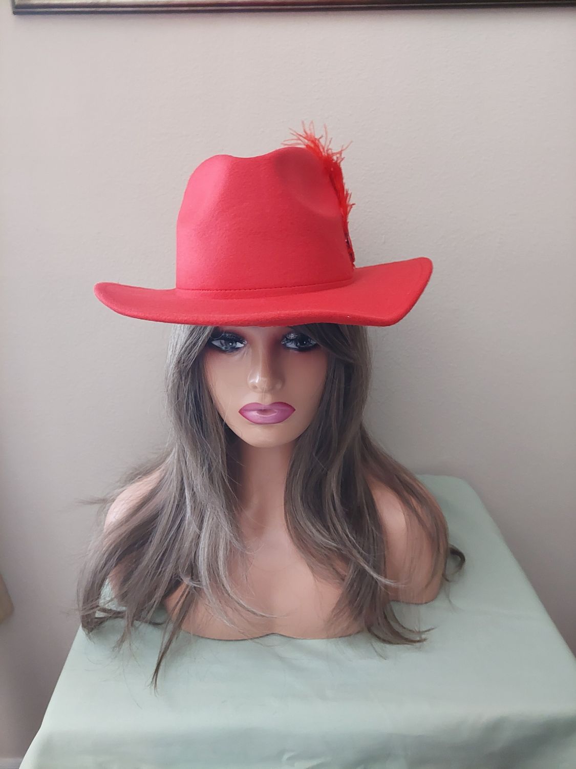 Red big brim fedora