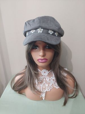 Grey newsboy hat