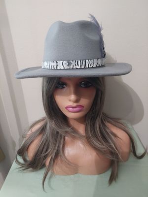 Grey big brim fedora