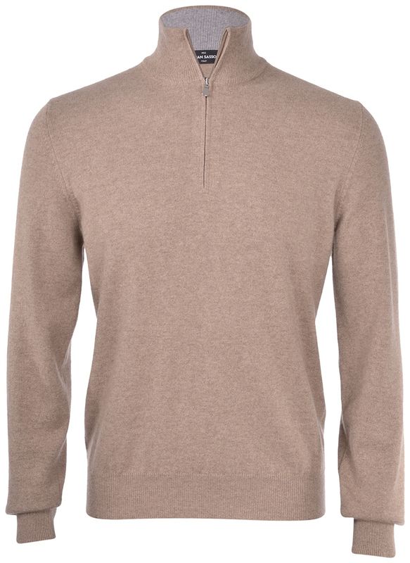 Quarter Zip Cashmere Blend Taupe