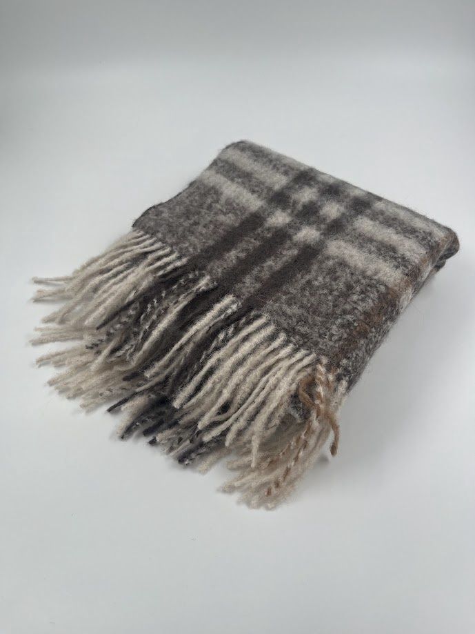 Alpaca Shawl Grijs Blokmotief