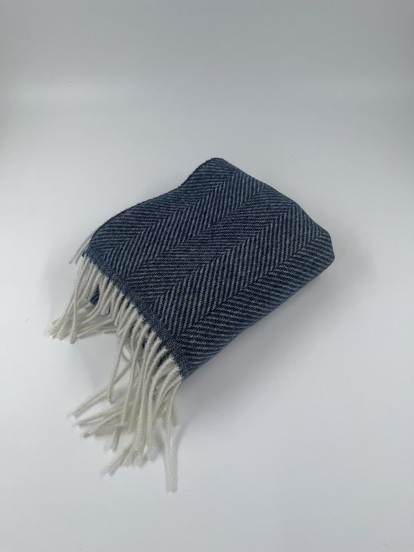 Wool Shawl Blauw Herringbone