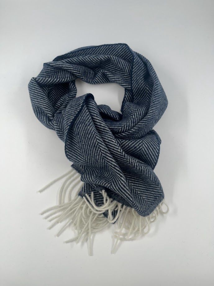 Wool Shawl Blauw Herringbone