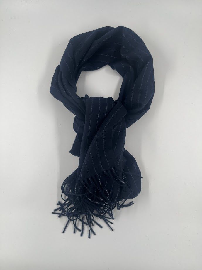 Wool Shawl Navy Pinstripe