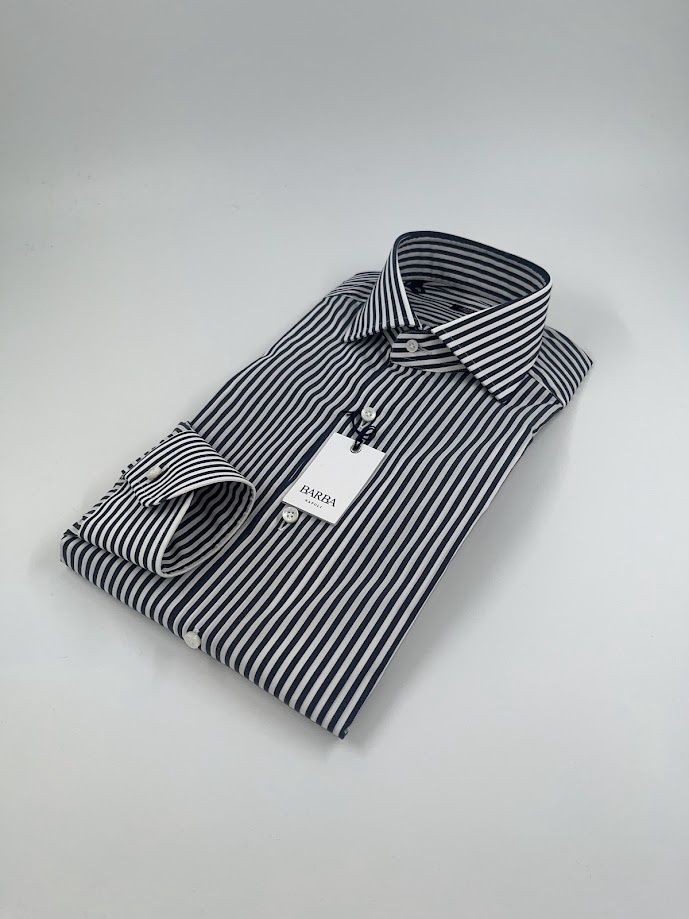 Shirt Blauw/Wit Streep Stretch - 0003