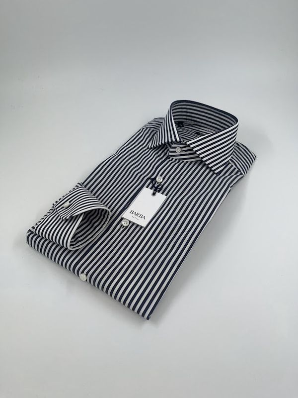 Shirt Blauw/Wit Streep Stretch - 0003