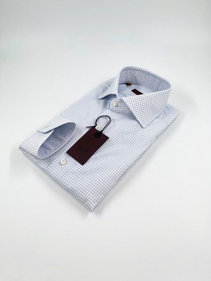 Barba Journey Shirt – Wit met Blauw Blokmotief - 0002