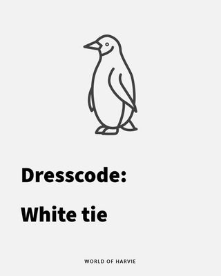 White Tie – De meest formele dresscode: rokkostuum, wit vest, wit strikje.