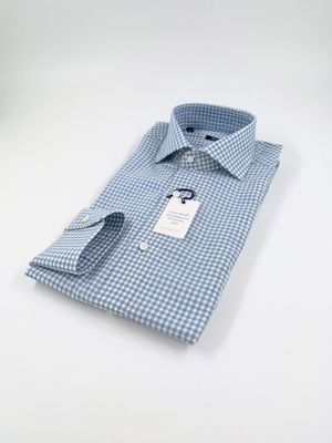 Barba Shirt – Blokmotief Lichtblauw/Wit-  0003