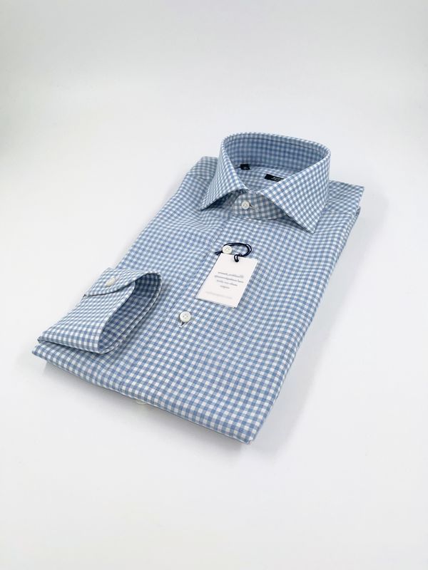 Barba Shirt – Blokmotief Lichtblauw/Wit-  0003