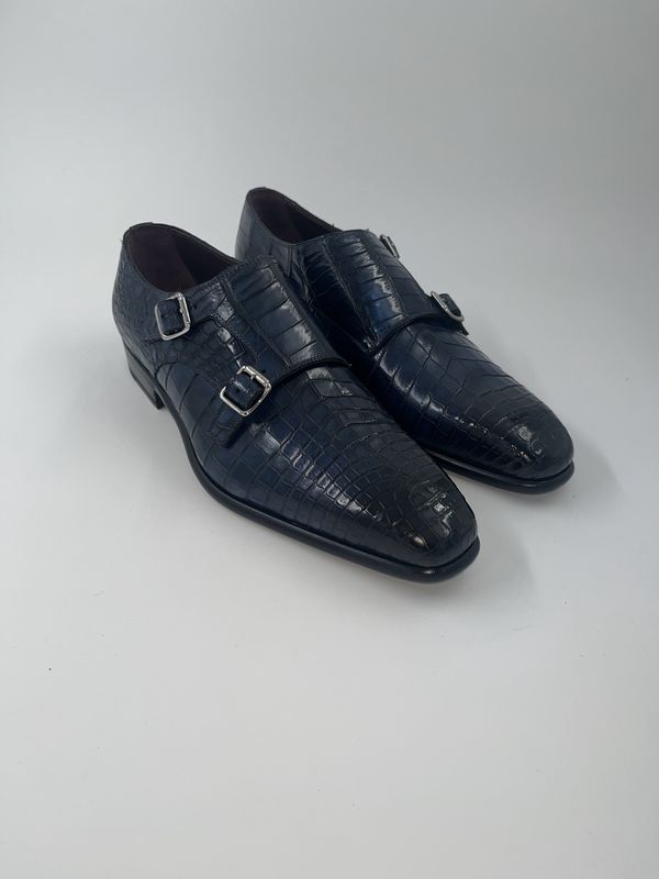 Fratelli Borgioli – Croco Blue Double Monk + Riem (2240 9550832)