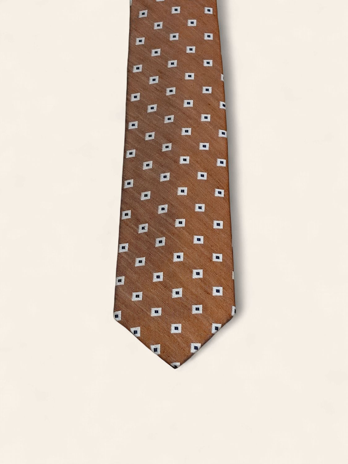 Barba Napoli Silk &amp; Linen Tie – Light Brown/Blue/White Block Pattern (53501)