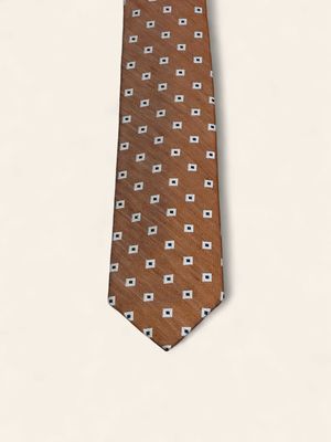Barba Napoli Silk &amp; Linen Tie – Light Brown/Blue/White Block Pattern (53501)
