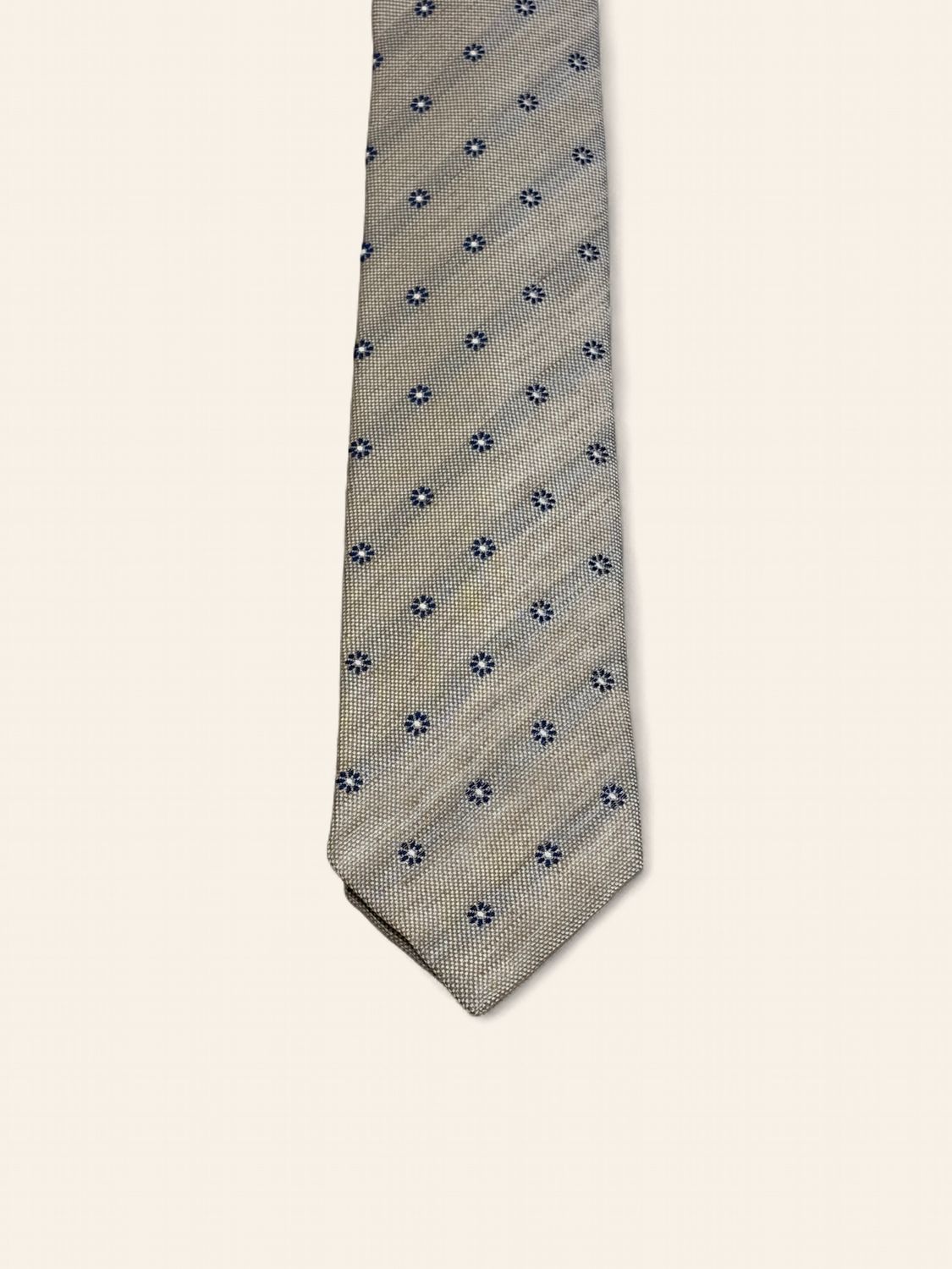 Barba Napoli Silk &amp; Linen Tie – Beige/Blue Floral (53526)