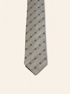 Barba Napoli Silk &amp; Linen Tie – Beige/Blue Floral (53526)