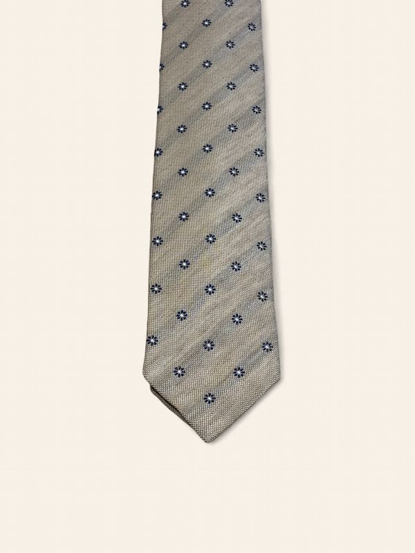 Barba Napoli Silk &amp; Linen Tie – Beige/Blue Floral (53526)