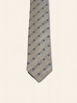 Barba Napoli Silk &amp; Linen Tie – Beige/Blue Floral (53526)