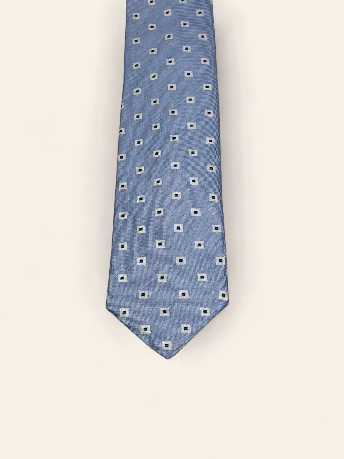 Barba Napoli Silk &amp; Linen Tie – Light Blue Block Pattern (53501)