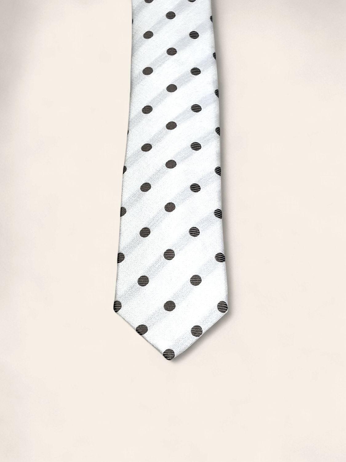 Barba Napoli Silk &amp; Linen Tie – White/Brown Dots (53507)