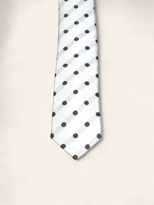 Barba Napoli Silk &amp; Linen Tie – White/Brown Dots (53507)