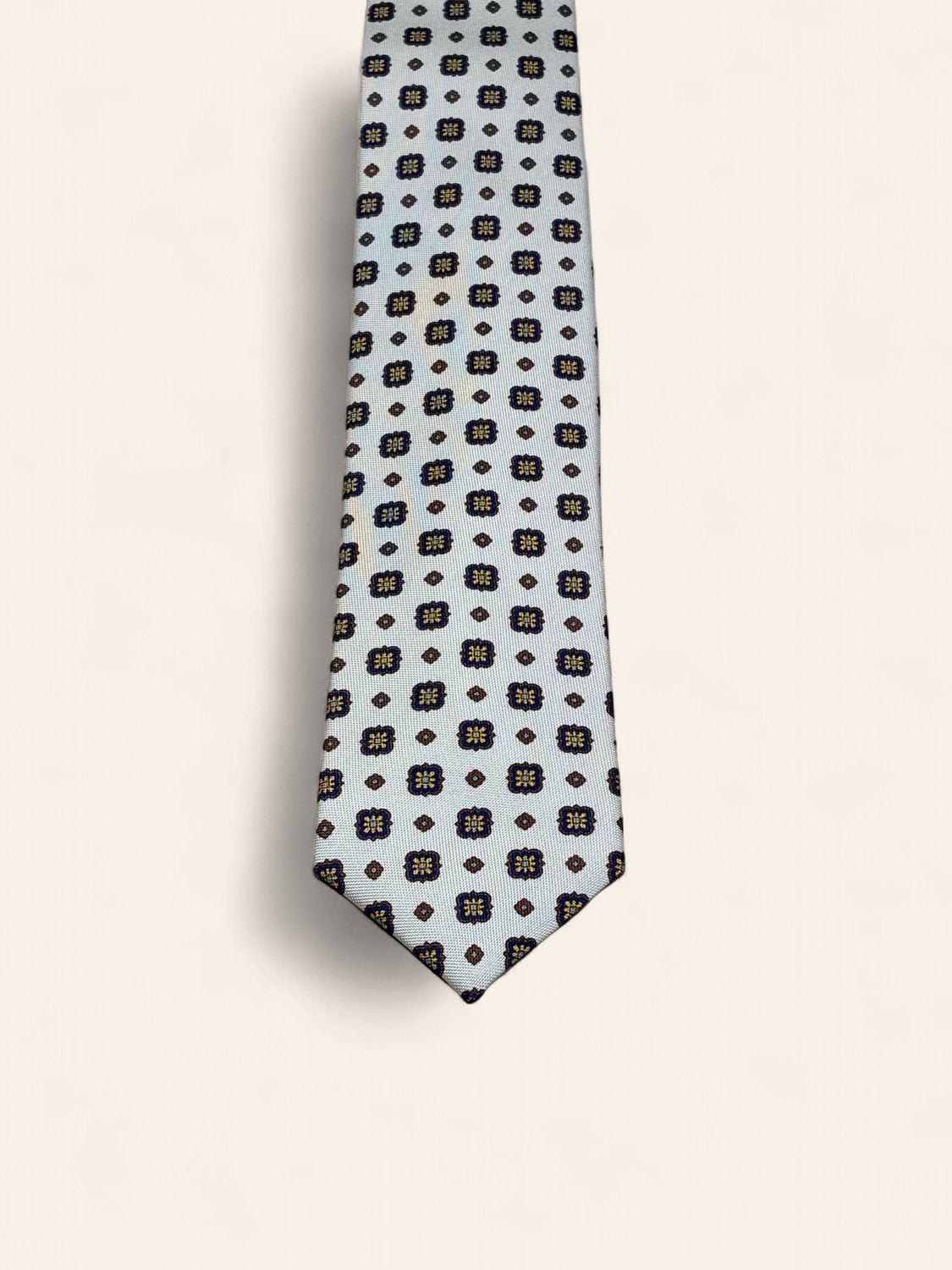 Barba Napoli Silk Tie – White/Brown Pattern (53517)
