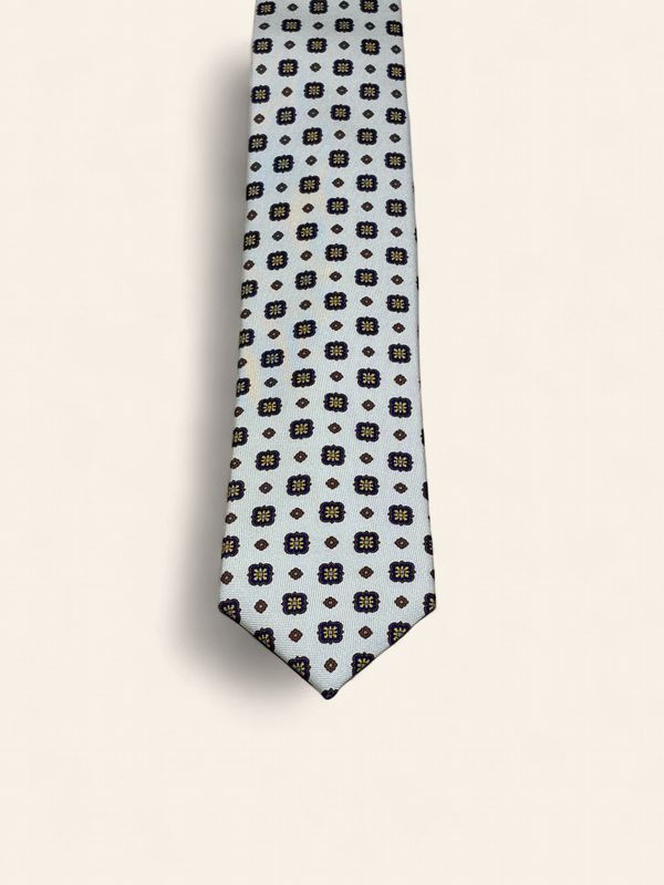 Barba Napoli Silk Tie – White/Brown Pattern (53517)