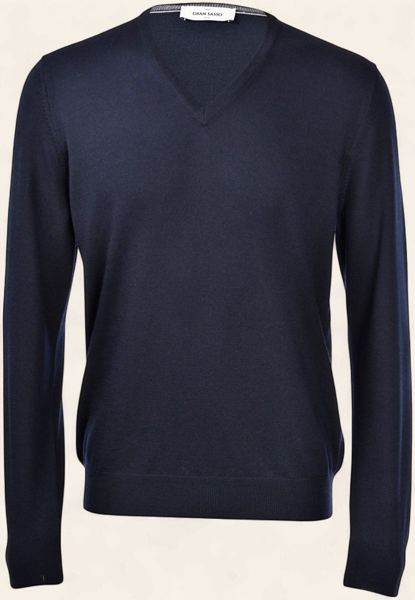 Gran Sasso Extra Fine Merino V-Neck Navy - NOOS