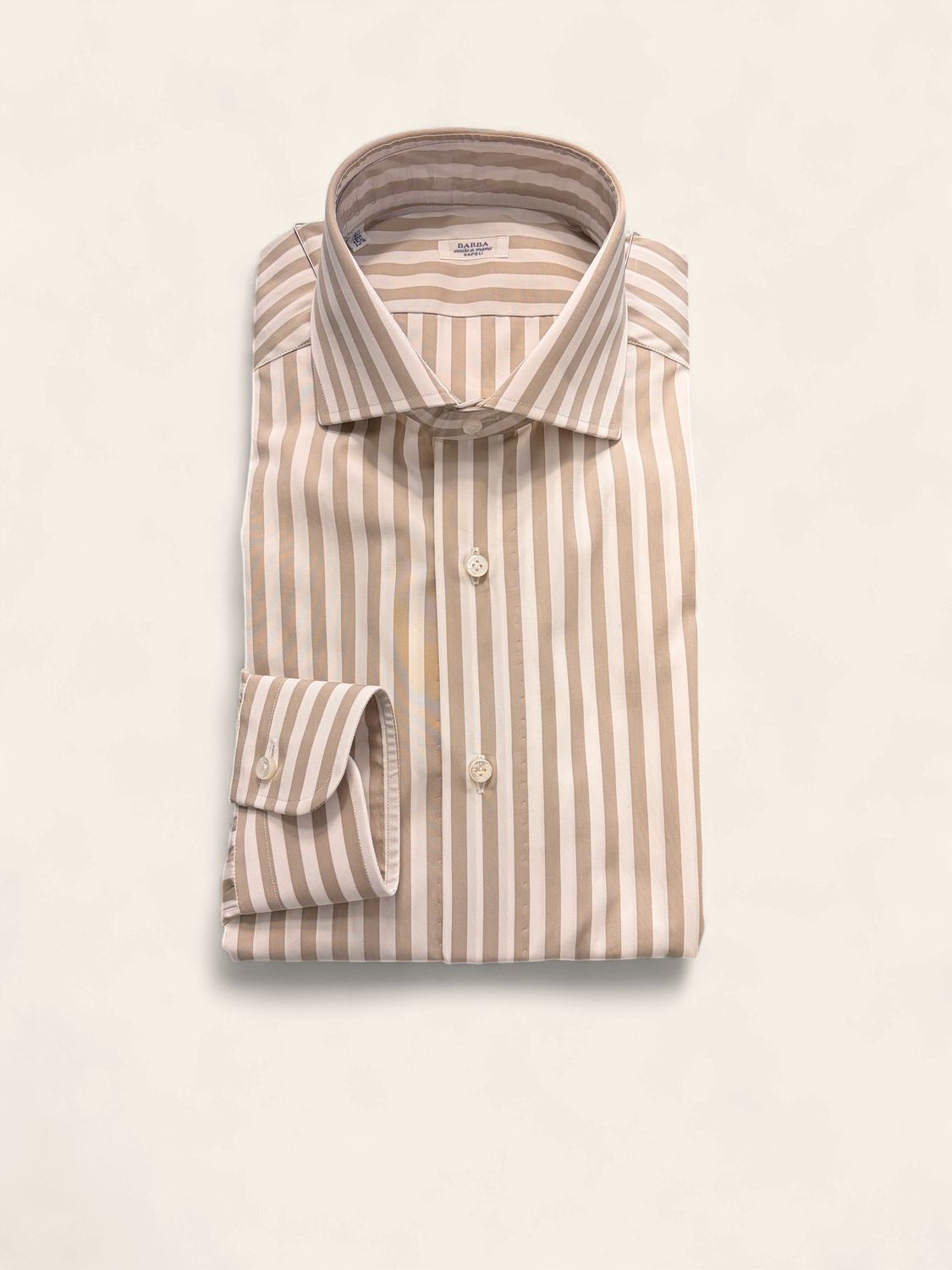Barba Napoli Neck Shirt – Wit/Taupe Streep