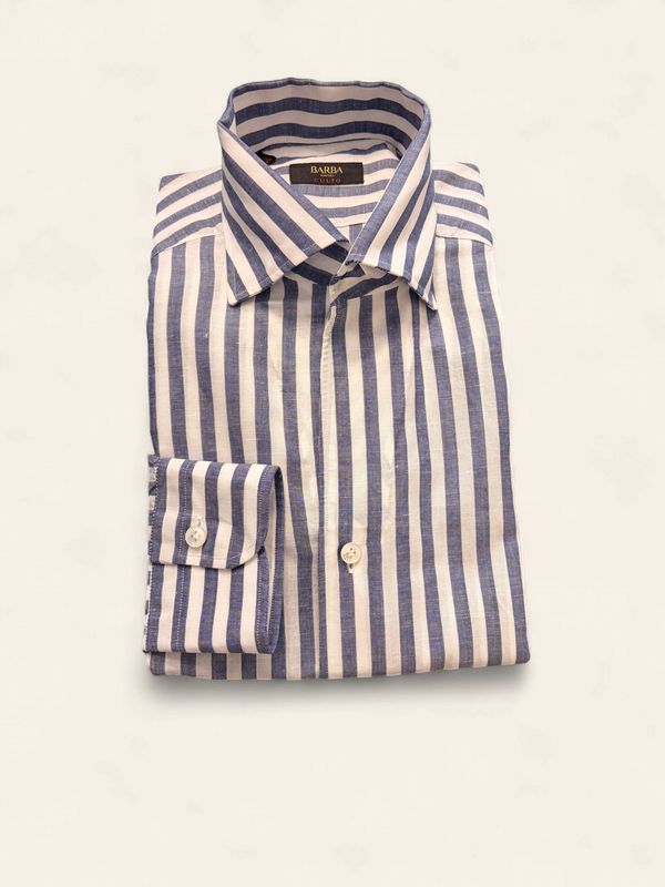 Barba Napoli Culto Neck Shirt – White / Dark Blue Stripe