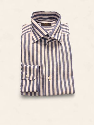 Barba Napoli Culto Neck Shirt – White / Dark Blue Stripe