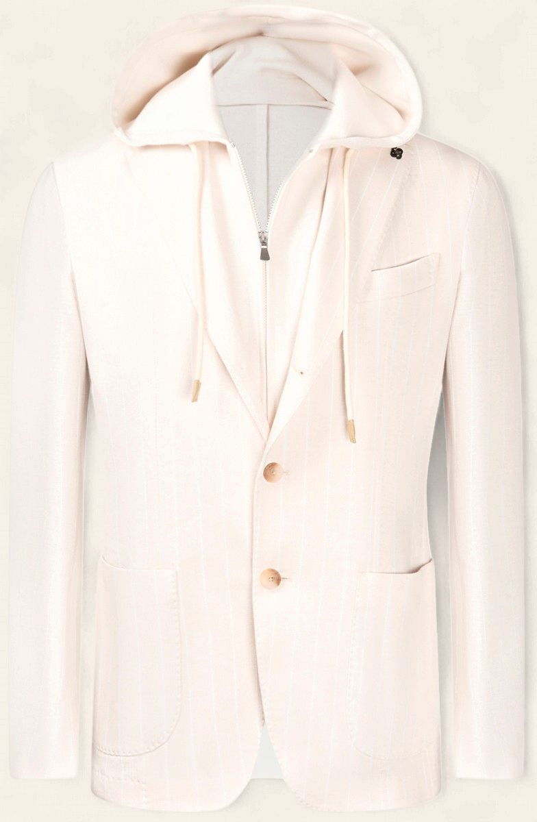 Gran Sasso Jacket – Off White Pinstripe Hoodie Blazer - Cotton &amp; Linnen