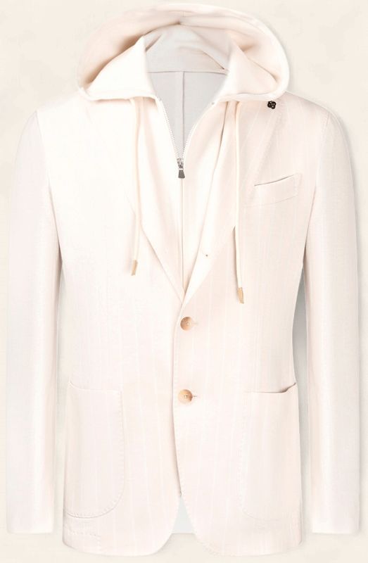 Gran Sasso Jacket – Off White Pinstripe Hoodie Blazer - Cotton &amp; Linnen