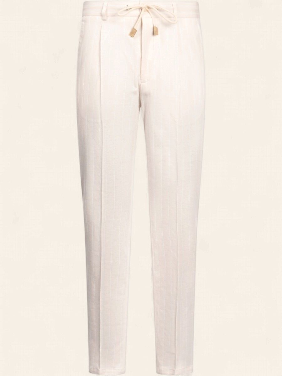 Gran Sasso Trousers – Off White Pinstripe - Cotton &amp; Linnen