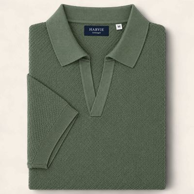 Harvie Blue Label Polo – Crêpe: Sage Green Harvie Blue Label Polo – Crêpe: Sage Green