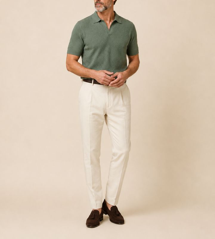 Harvie Blue Label Polo – Crêpe: Sage Green