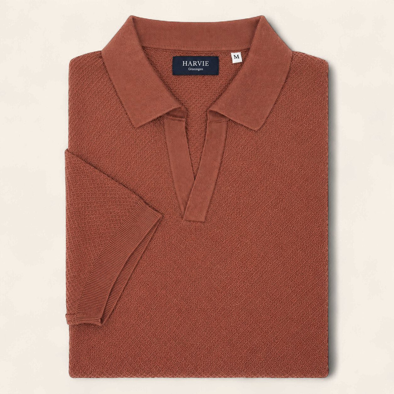 Harvie Blue Label Polo – Crêpe: Brick, Maat: S