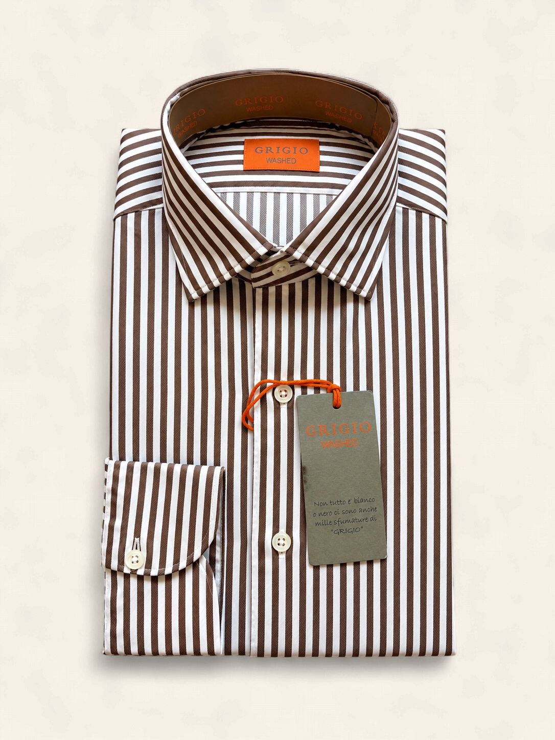 Grigio Washed Overhemd – White Brown Stripe