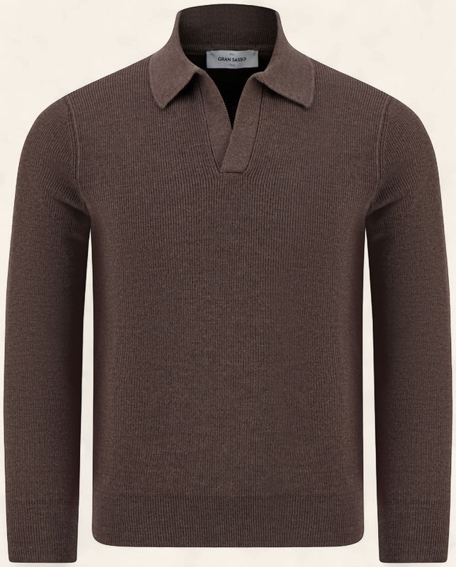 Gran Sasso – Buttonless Polo Trui - Dark Brown