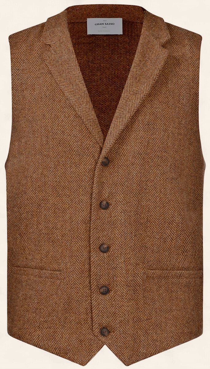 Gran Sasso – Shetland Wool Herringbone Gilet | Bruin