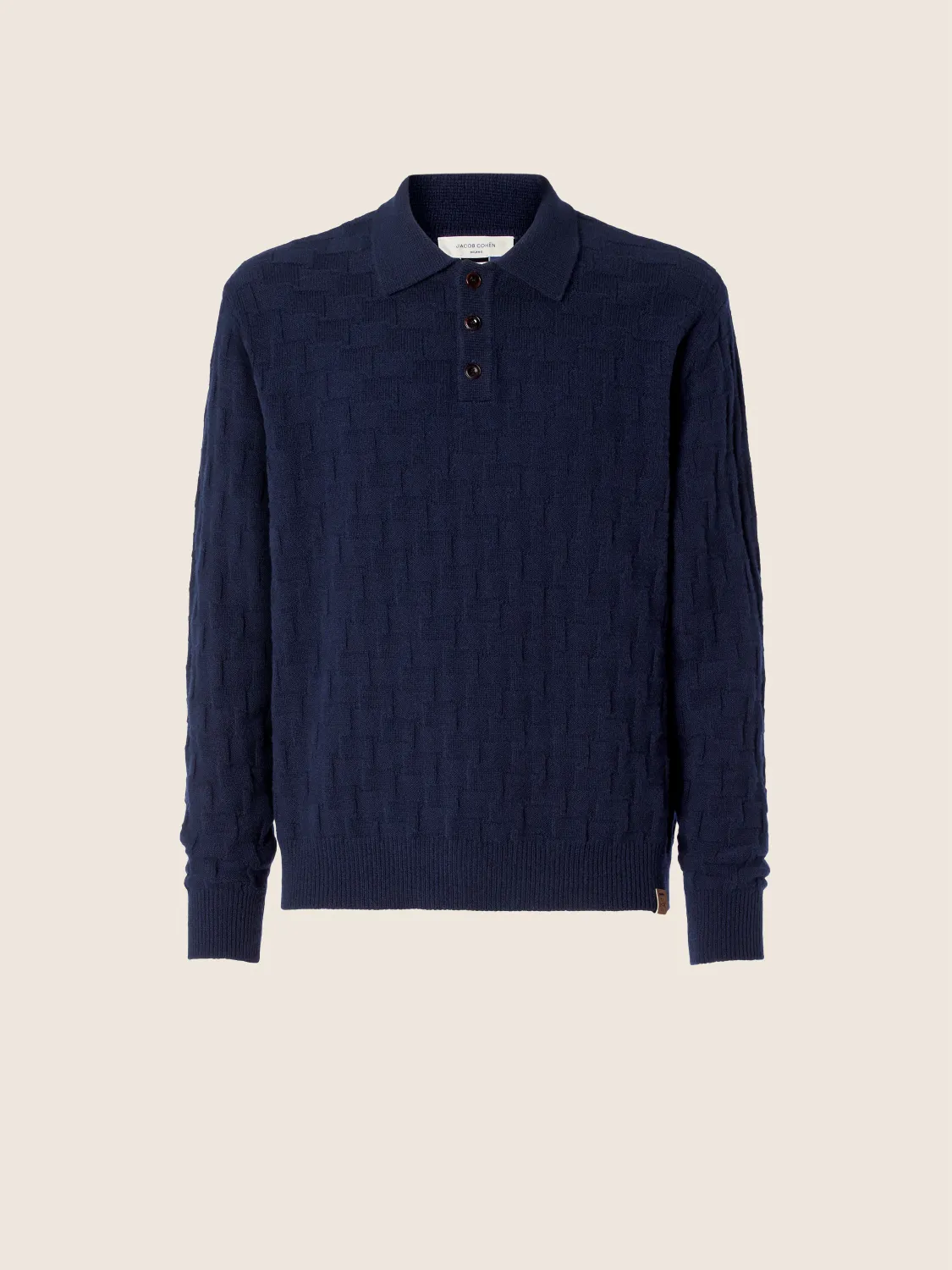 Jacob Cohën – Polo-Kraag Trui - Houndstooth Wool &amp; Cashmere | Night Blue